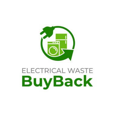 Buyback household waste electrical and electronic equipment logo template. Electrical waste icon. Recycling electrical items logo. E-Waste icon. Washing machine and fridge. clipart