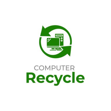 Computer recycling logo template. Electrical waste icon. Recycling old computer. E-Waste icon. clipart