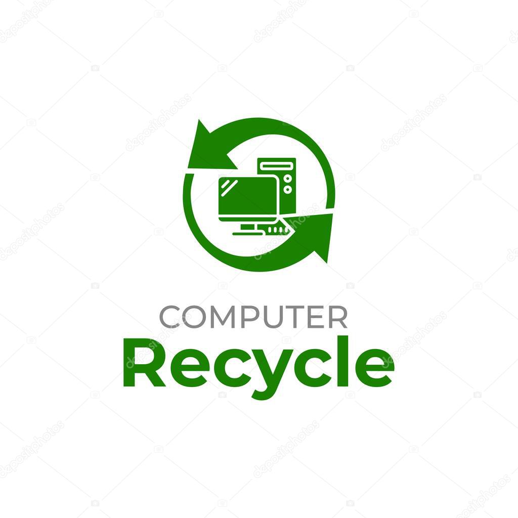 Computer recycling logo template. Electrical waste icon. Recycling old computer. E-Waste icon.