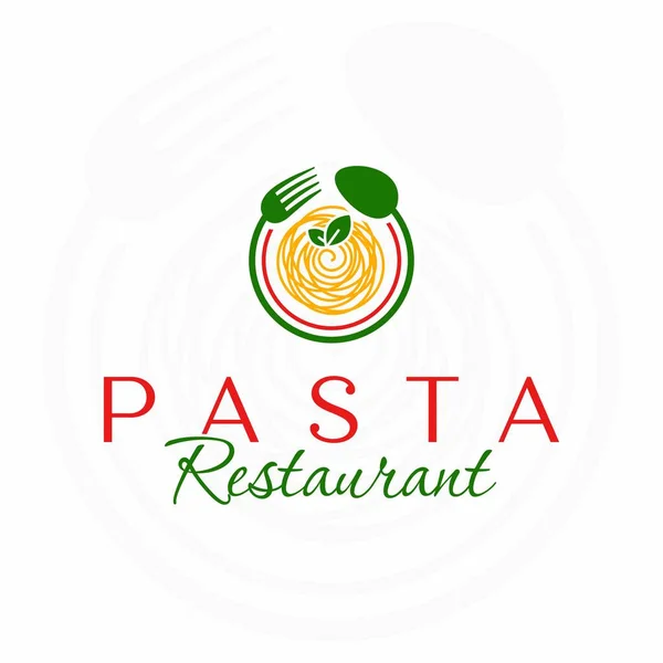 パスタレストランのロゴ イタリアンレストランのロゴ 円スプーンとフォーク イタリア料理 スパゲティ — ストックベクタ