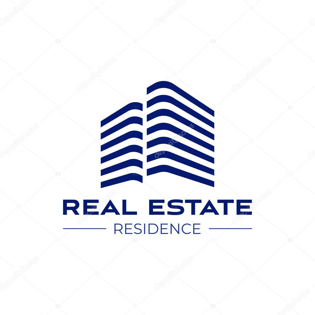Real estate logo design template. Perspective view of buildings. Residence logo Construction logo. Skyscraper logo. Rental. Business. Branding.