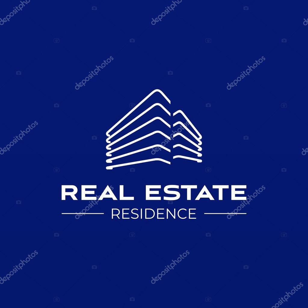 Real estate logo template. Perspective view of buildings. Residence logo. Construction logo idea.