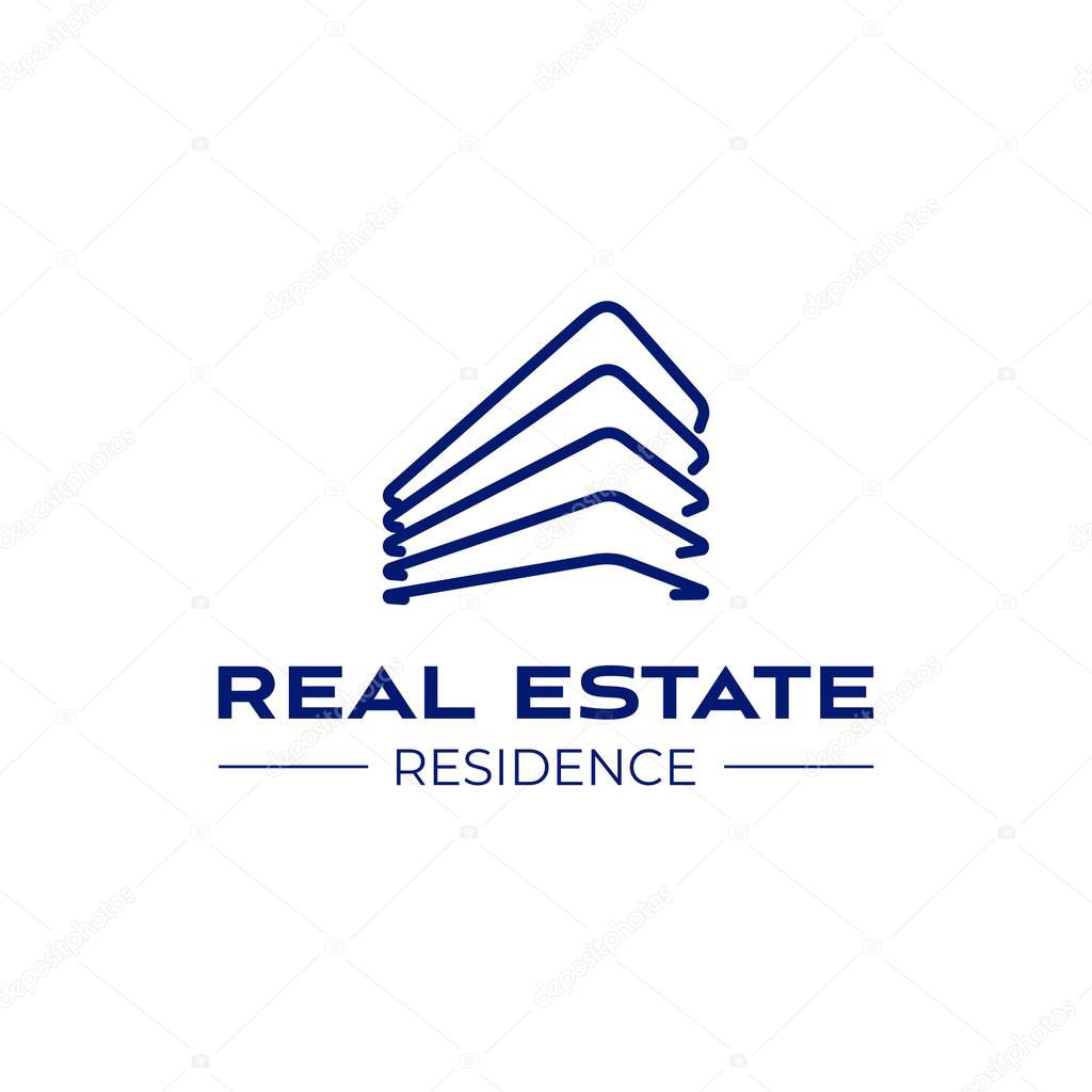 Real estate logo template. Perspective view of buildings. Residence logo. Construction logo idea.