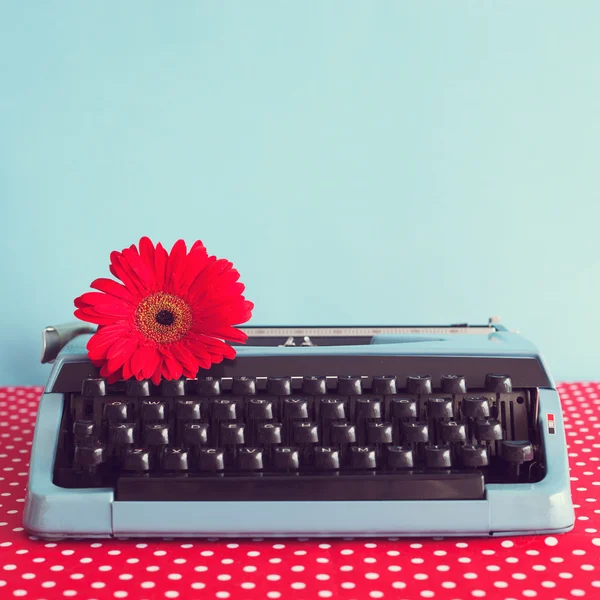 Máquina de escribir y flor roja — Foto de Stock