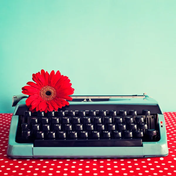 Máquina de escribir y flor roja — Foto de Stock