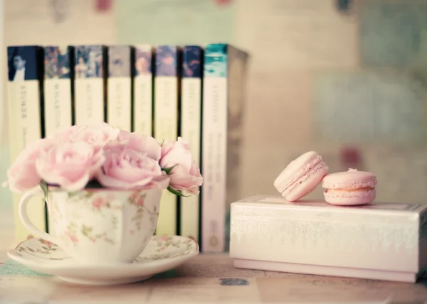 Bitterkoekjes en boeken — Stockfoto