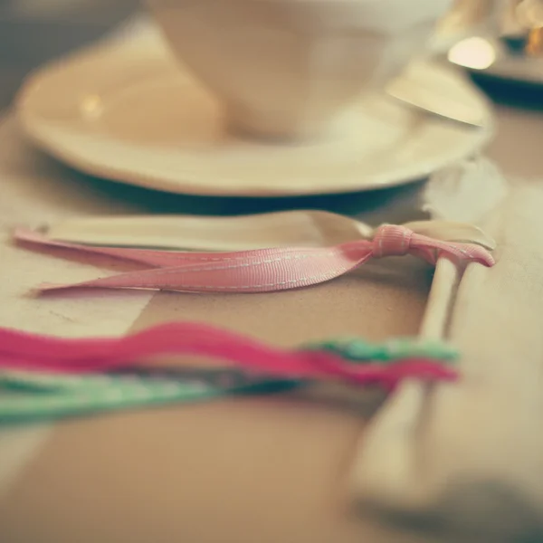 Colorful ribbons on table — Stock Photo, Image