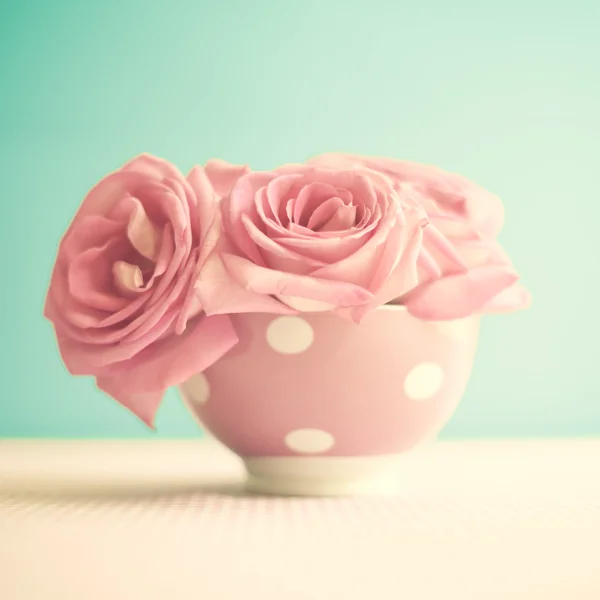 Pink roses in cup — Stock Photo, Image