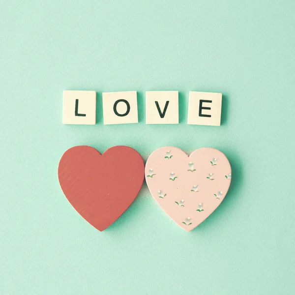 Valentine's hearts and word love — Stock Photo, Image