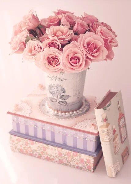 Pink peonies and books — Stock Photo, Image