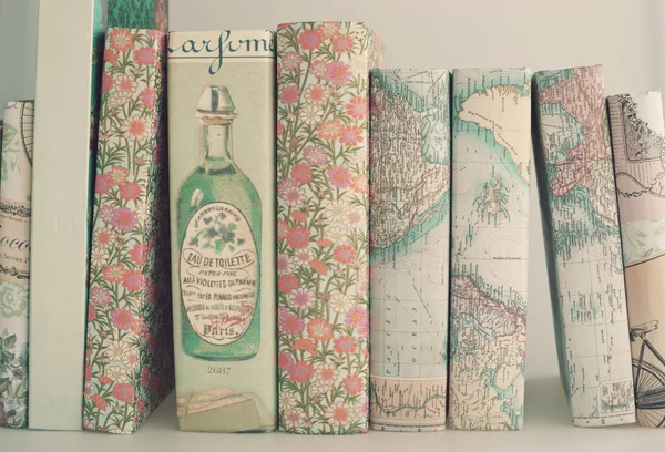 Vintage Books with homemade dust jackets — Stock Photo, Image