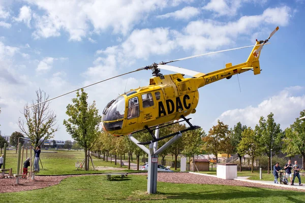 Munique Alemanha Setembro 2018 Serviço Visitantes Aeroporto Munique Helicóptero Adac — Fotografia de Stock