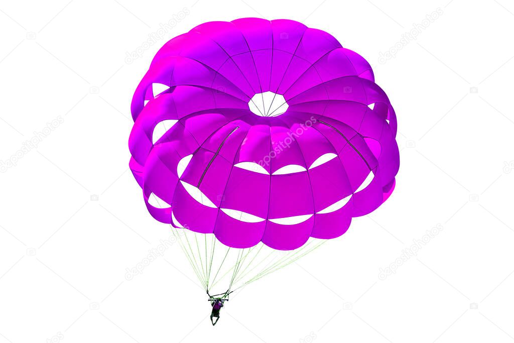 A bright violet parachute on white background, isolated.