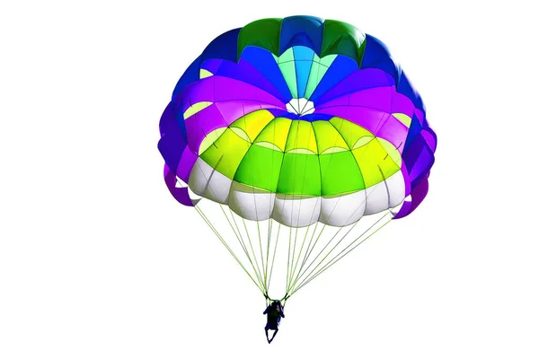 Een Felgekleurde Parachute Witte Achtergrond Geïsoleerd — Stockfoto