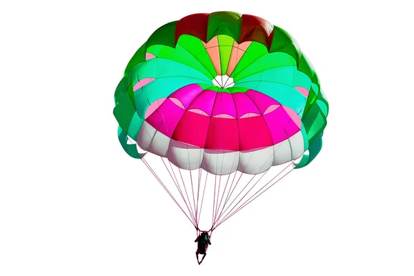 Een Felgekleurde Parachute Witte Achtergrond Geïsoleerd — Stockfoto