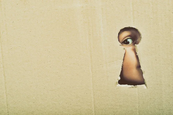 Göz coardboard üzerinde kavramsal deliğinden bakıyor