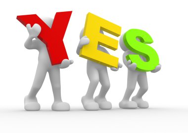 Human character with word 'yes'