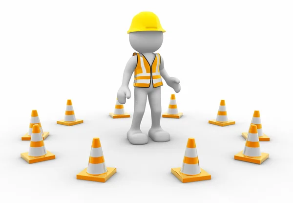 Man and traffic cones — Stock Photo, Image