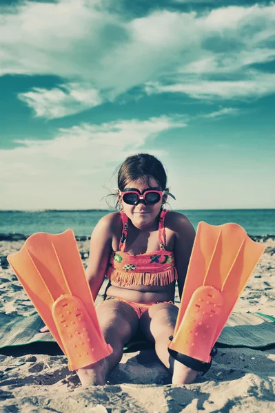 Girl with flippers — Stock Photo, Image