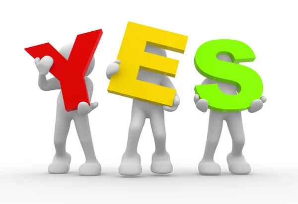 Human character with word 'yes' — Stock Photo, Image