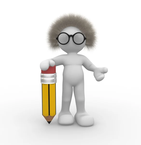 Ανθρώπινο χαρακτήρα με μολύβι και γυαλιά — Φωτογραφία Αρχείου