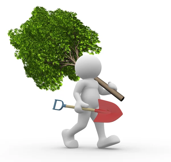Human character with green tree — Stock Photo, Image