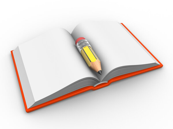 Открытая книга и карандаш
