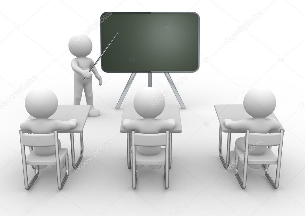 Person with pointer close to blackboard