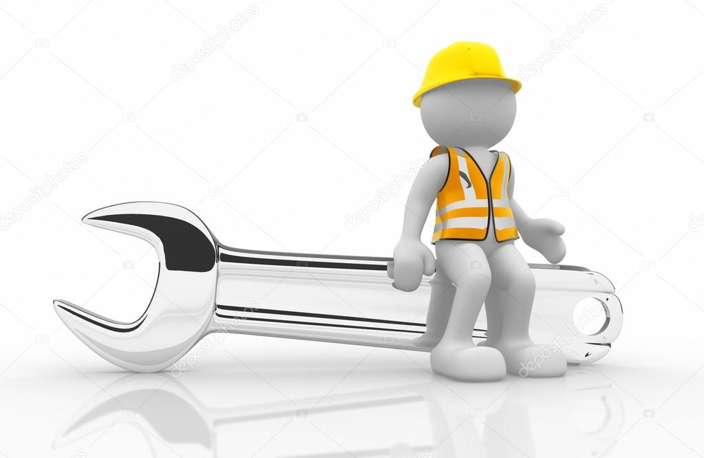 Worker with wrench