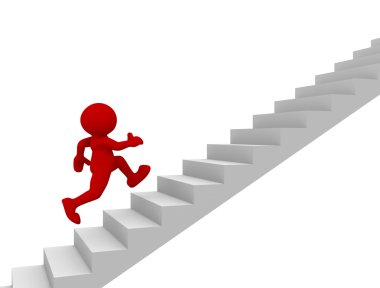 Merdivenlerin üzerinde çalışan adam karakter