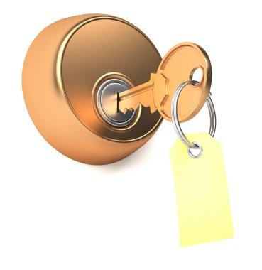 Key with tag in keyhole clipart