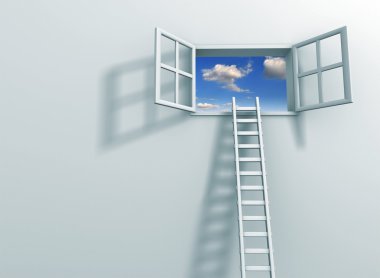 Ladder on an open window clipart