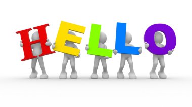Human character with word 'hello'