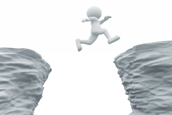 Human character jumping over chasm — Stock Photo, Image