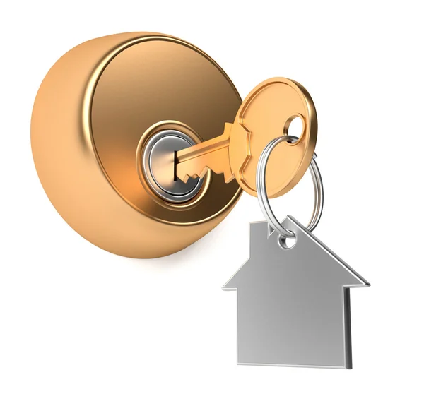 Key with tag in keyhole — Stock Photo, Image