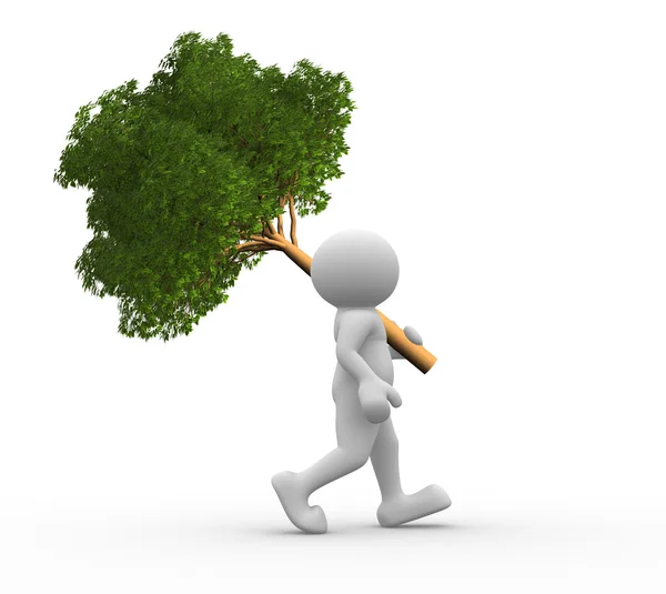 Human character with green tree — Stock Photo, Image