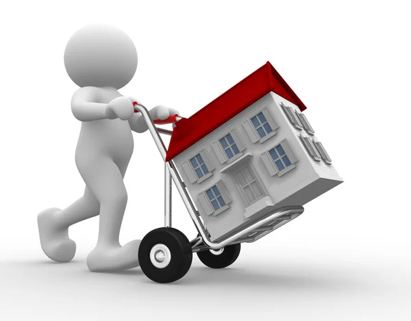 People icon with house on hand truck — Stock Photo, Image