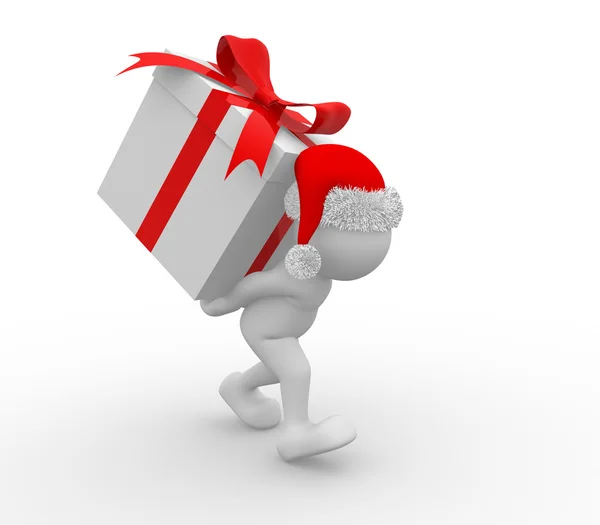 Jultomte med låda med gåvor — Stockfoto
