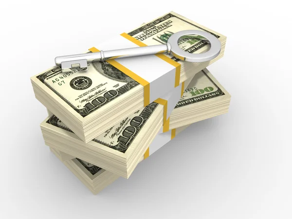 Stacks of dollars and key — Stock Photo, Image