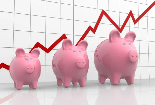 Finanzgrafik und Sparschwein — Stockfoto