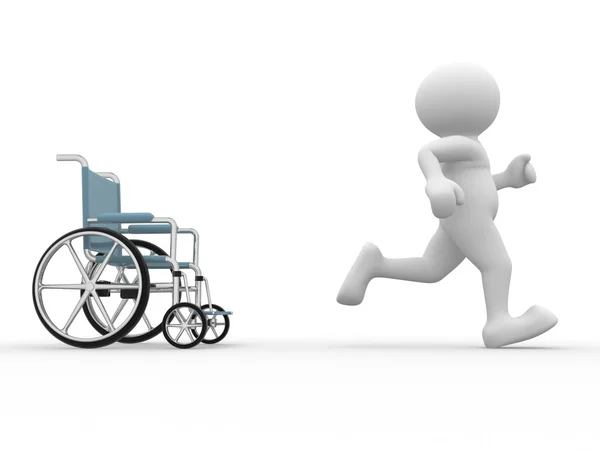 Персонаж, бегущий от инвалидного кресла — стоковое фото