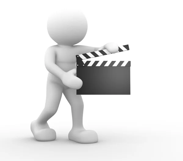 Human character and clapperboard — Stock Photo, Image