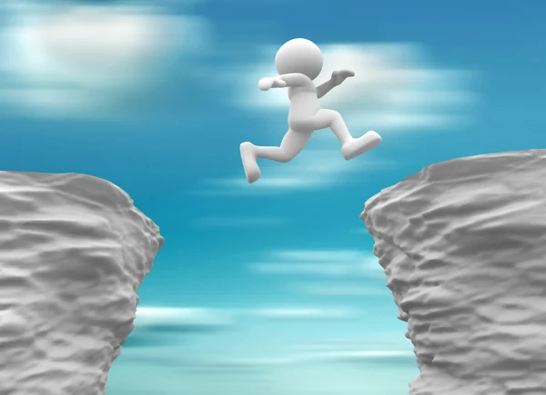 Human character jumping over a chasm — Stock Photo, Image