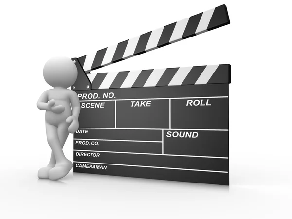 Opened clapperboard with man — Stock Photo, Image