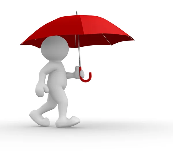 Human character under red umbrella — Stock Photo, Image