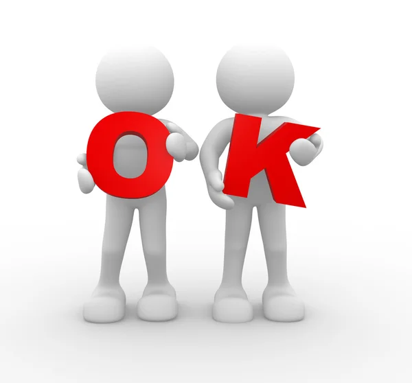 Characters holding OK letters — Stock Photo, Image