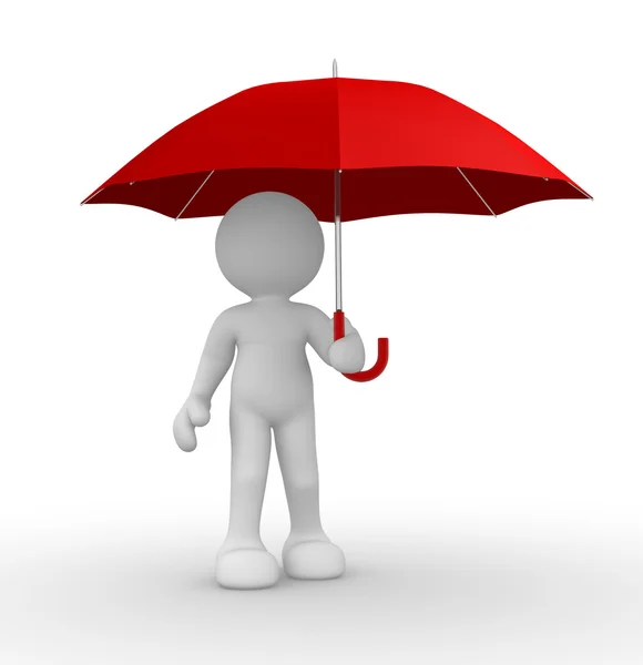 Human character under red umbrella — Stock Photo, Image