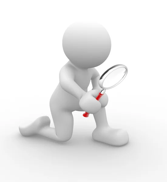 Human character with magnifying glass — Stock Photo, Image