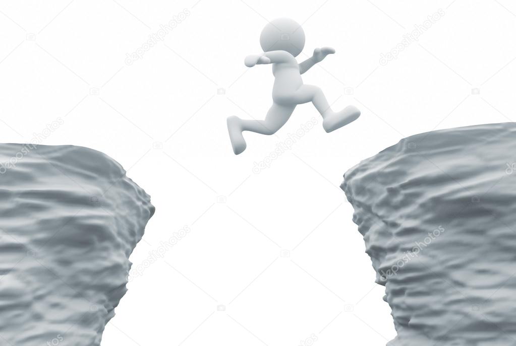 Human character jumping over chasm
