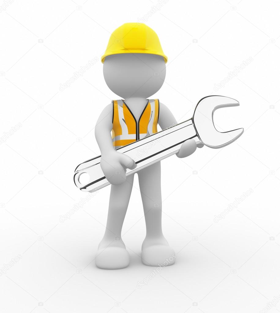 Worker with wrench